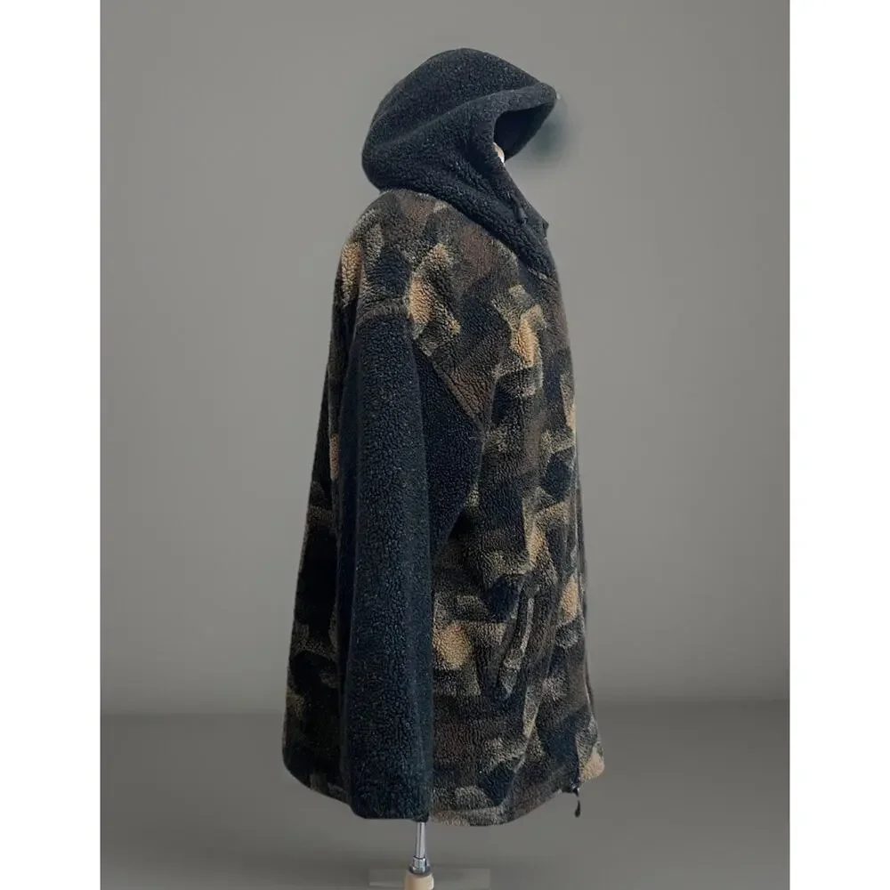 IZZI Outerwear Vintage 90s Geo Sherpa Zip Jacket Womens M Boho Grunge Gorpcore